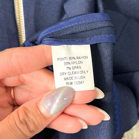 Amanda Uprichard Jacket Women’s Large Navy Blue Zip Up Peplum Blazer - Picture 4 of 6